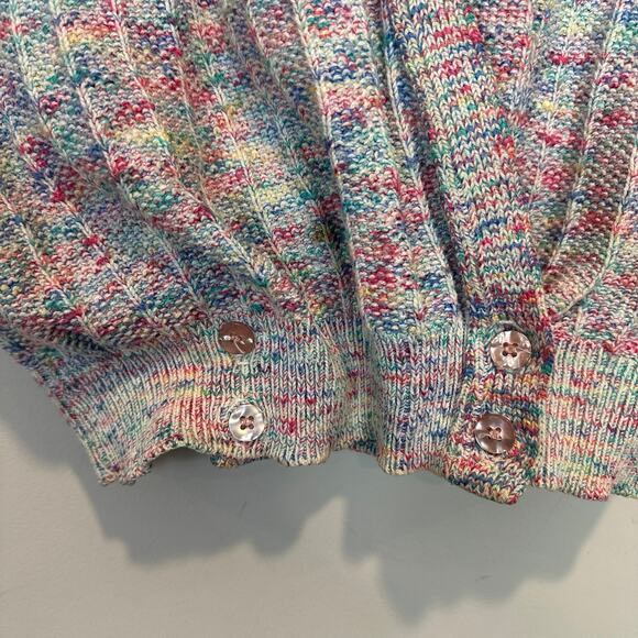 Vintage 80s 90s Rainbow Confetti Sweater Vest Sleeveless Cardigan Small S Y2K - Picture 6 of 9